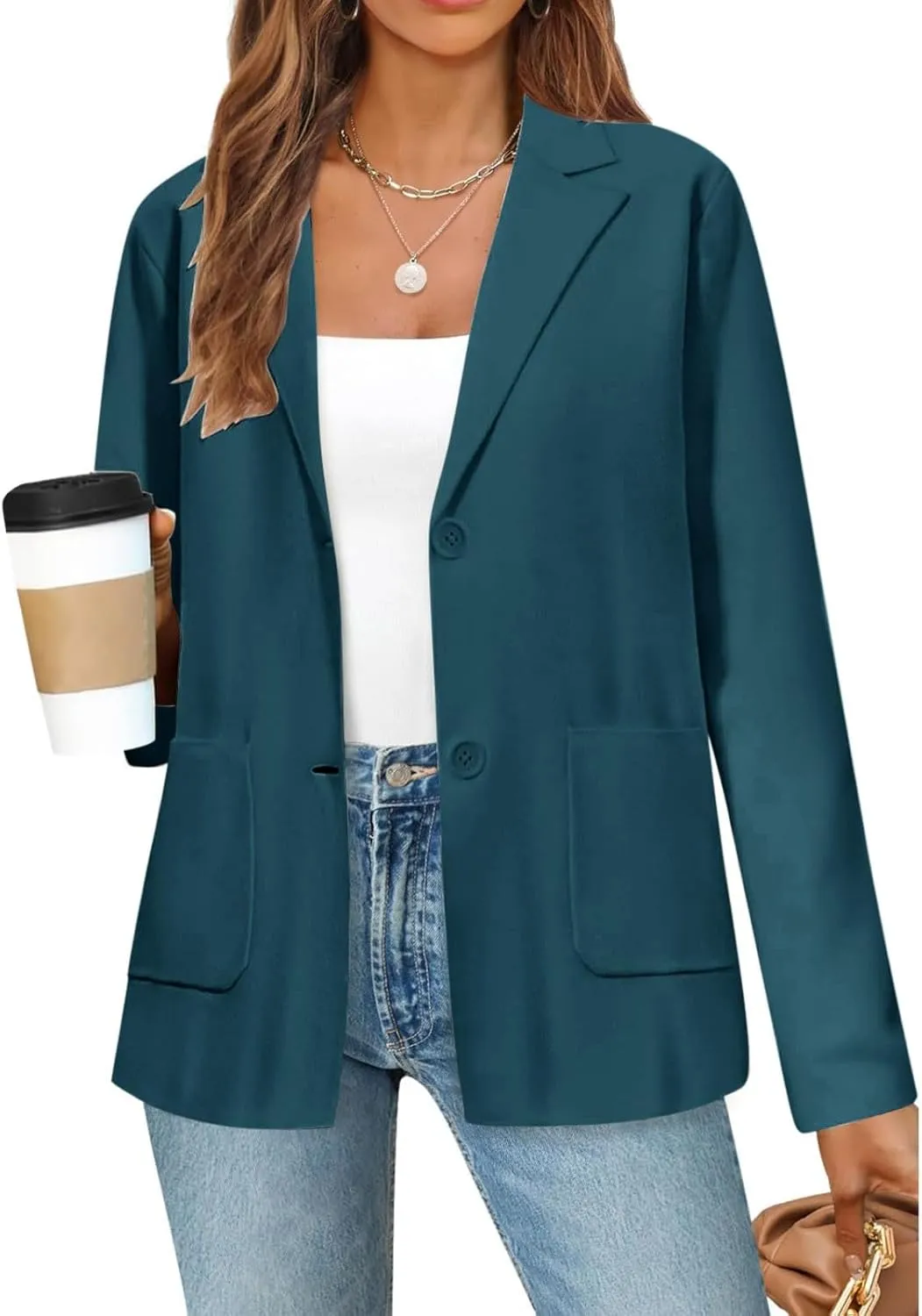Womens Casual Lightweight Blazers Loose Long Sleeve Lapel Suit Jackets Open Front Button Cardigans with Pockets 2024