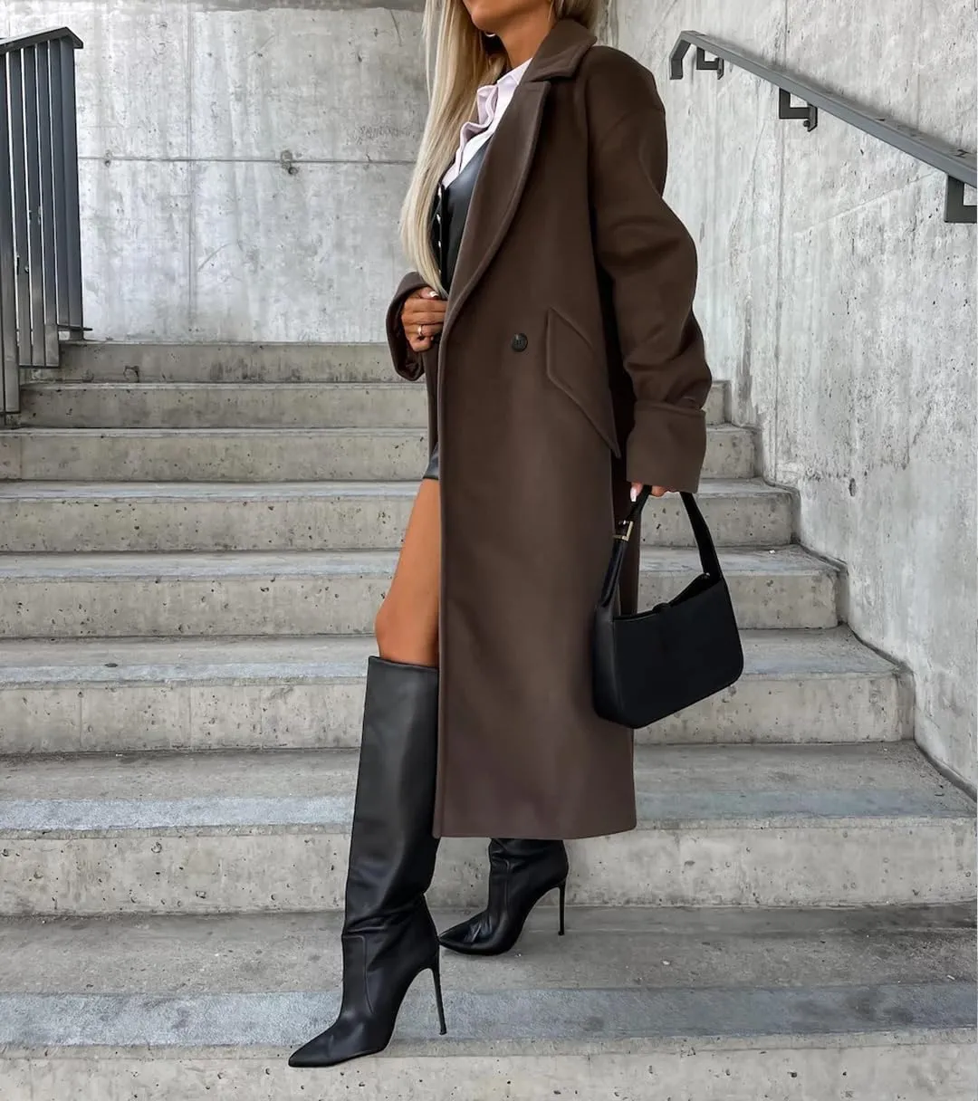 Women's Collar Work Double Breasted Maxi Long Pea Coats Oversized Double Breasted Long Trench Overcoat Winter