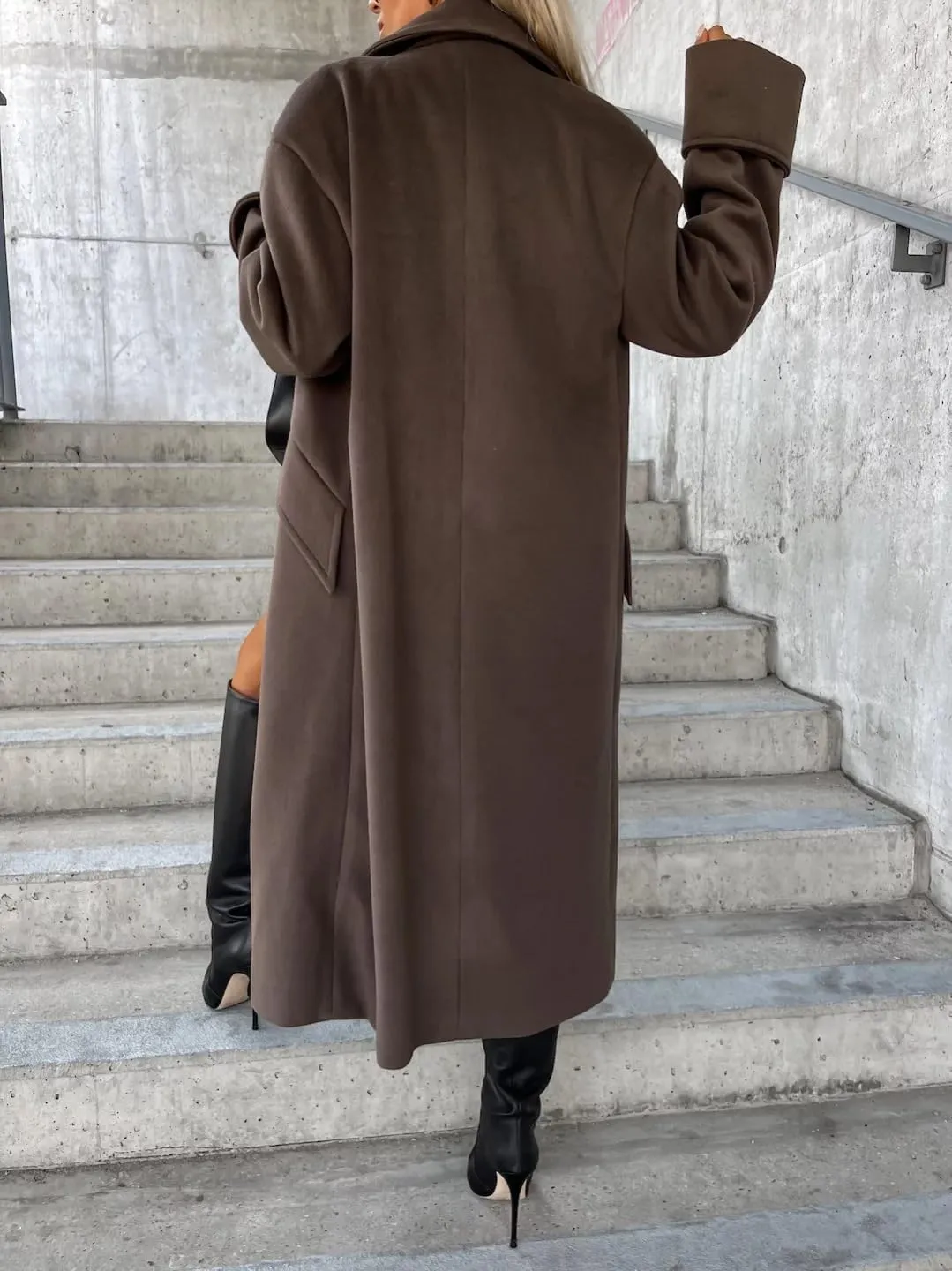 Women's Collar Work Double Breasted Maxi Long Pea Coats Oversized Double Breasted Long Trench Overcoat Winter