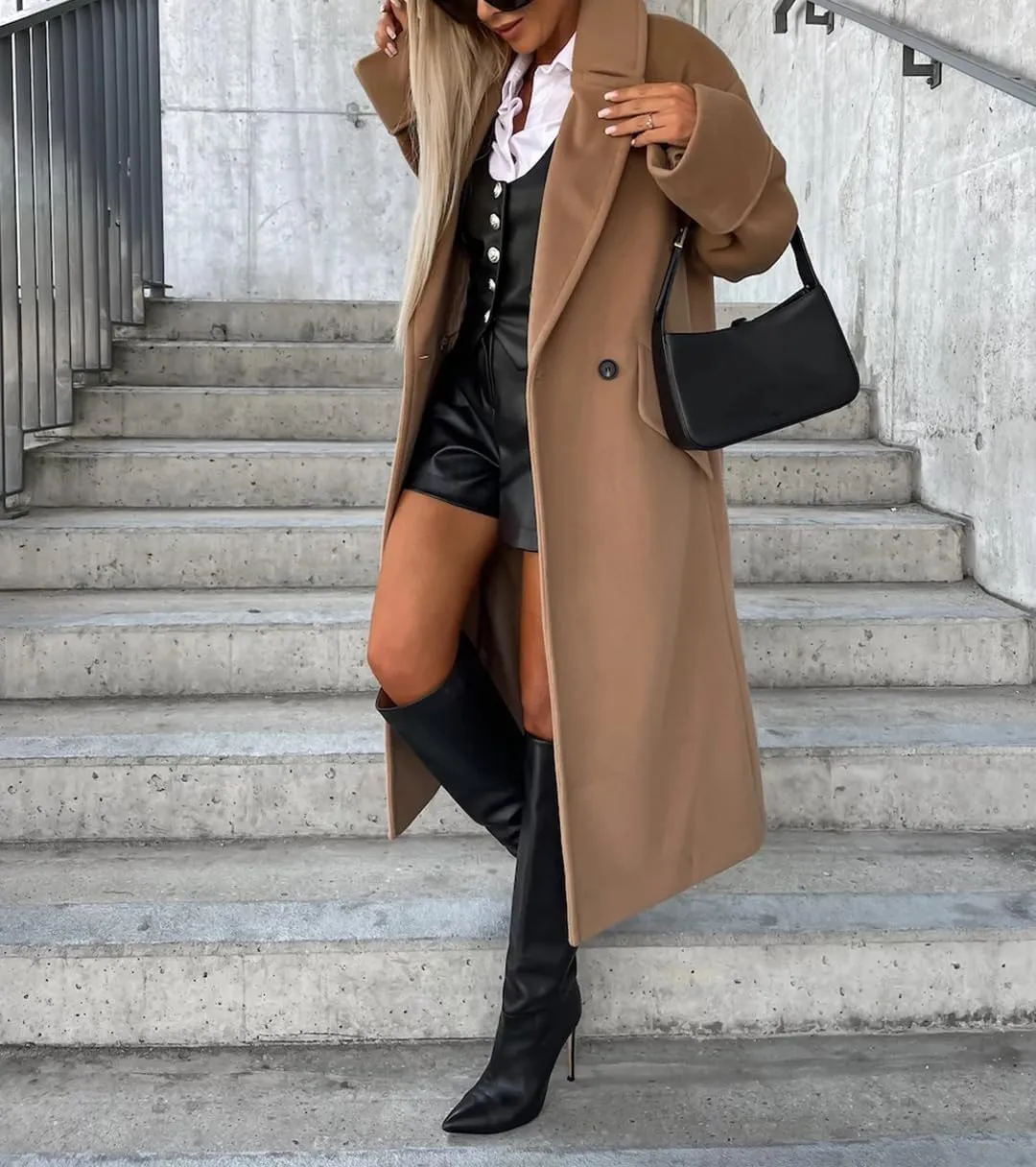 Women's Collar Work Double Breasted Maxi Long Pea Coats Oversized Double Breasted Long Trench Overcoat Winter