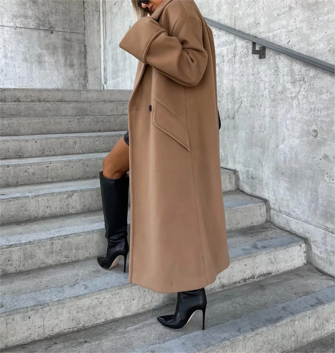 Women's Collar Work Double Breasted Maxi Long Pea Coats Oversized Double Breasted Long Trench Overcoat Winter