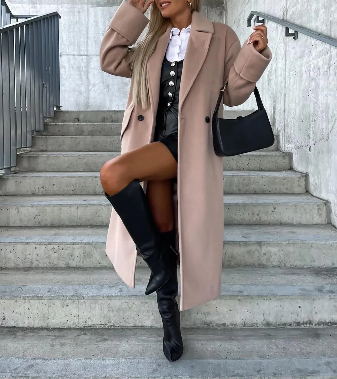 Women's Collar Work Double Breasted Maxi Long Pea Coats Oversized Double Breasted Long Trench Overcoat Winter