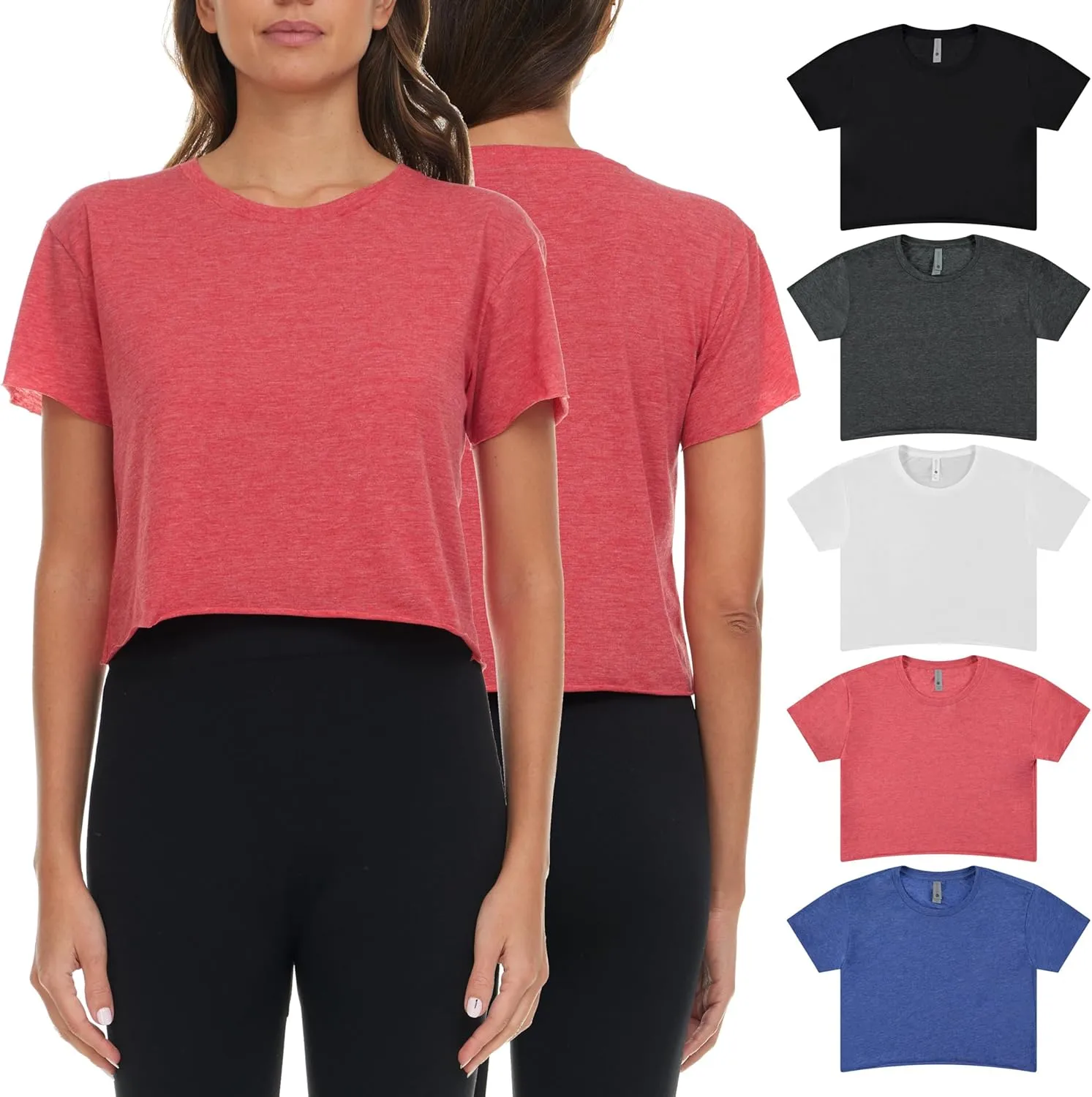 Women’s Cotton Crop Tops T-Shirt Pack, Short Sleeve Casual Loose Fit Round Neck Tee for Workout, Yoga, or Everyday Wear