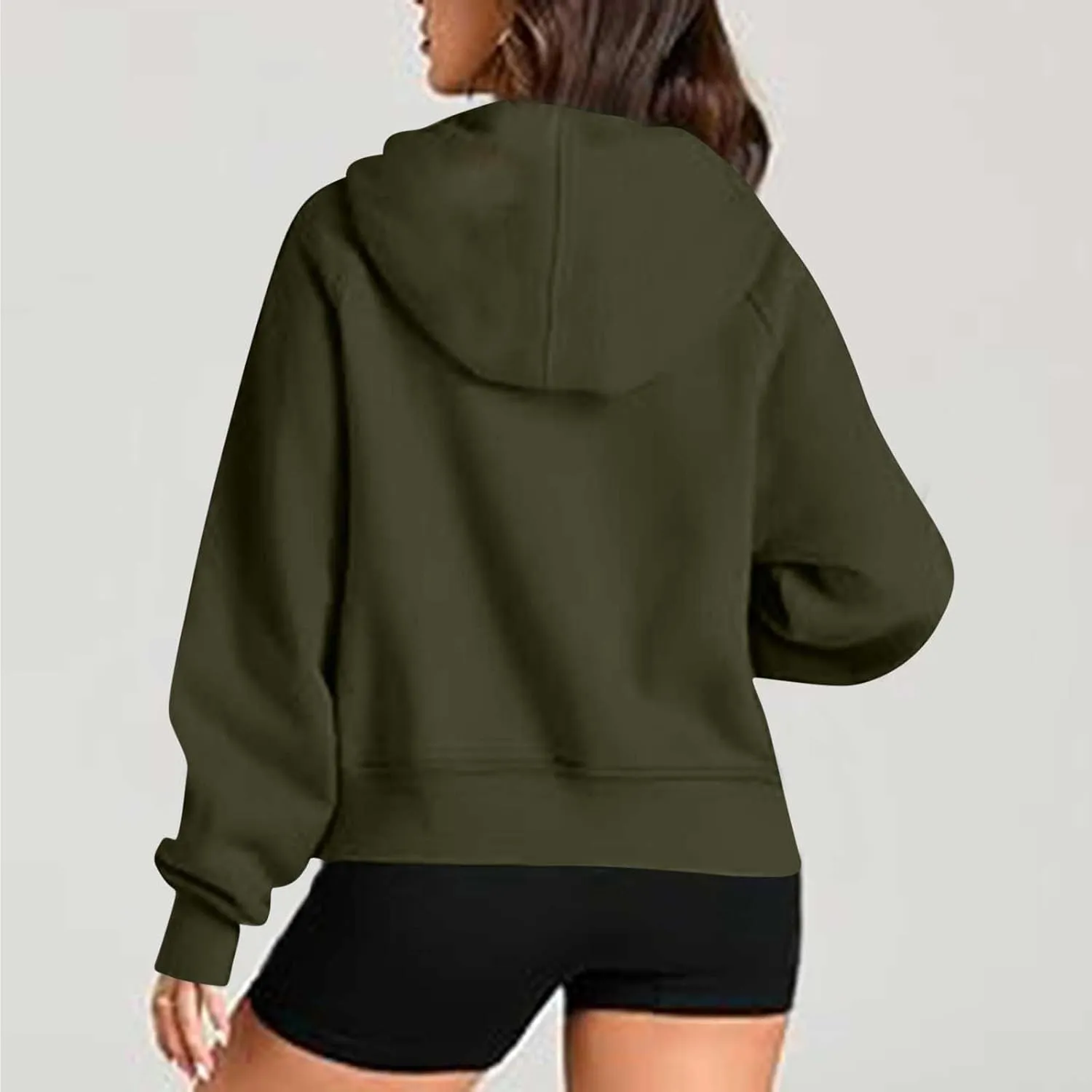 Womens Cropped Hoodies Half Zip Pullover Fall Fashion Quarter Zipper Fleece Sweatshirts 2024 Fall Outfits Thumb Hole