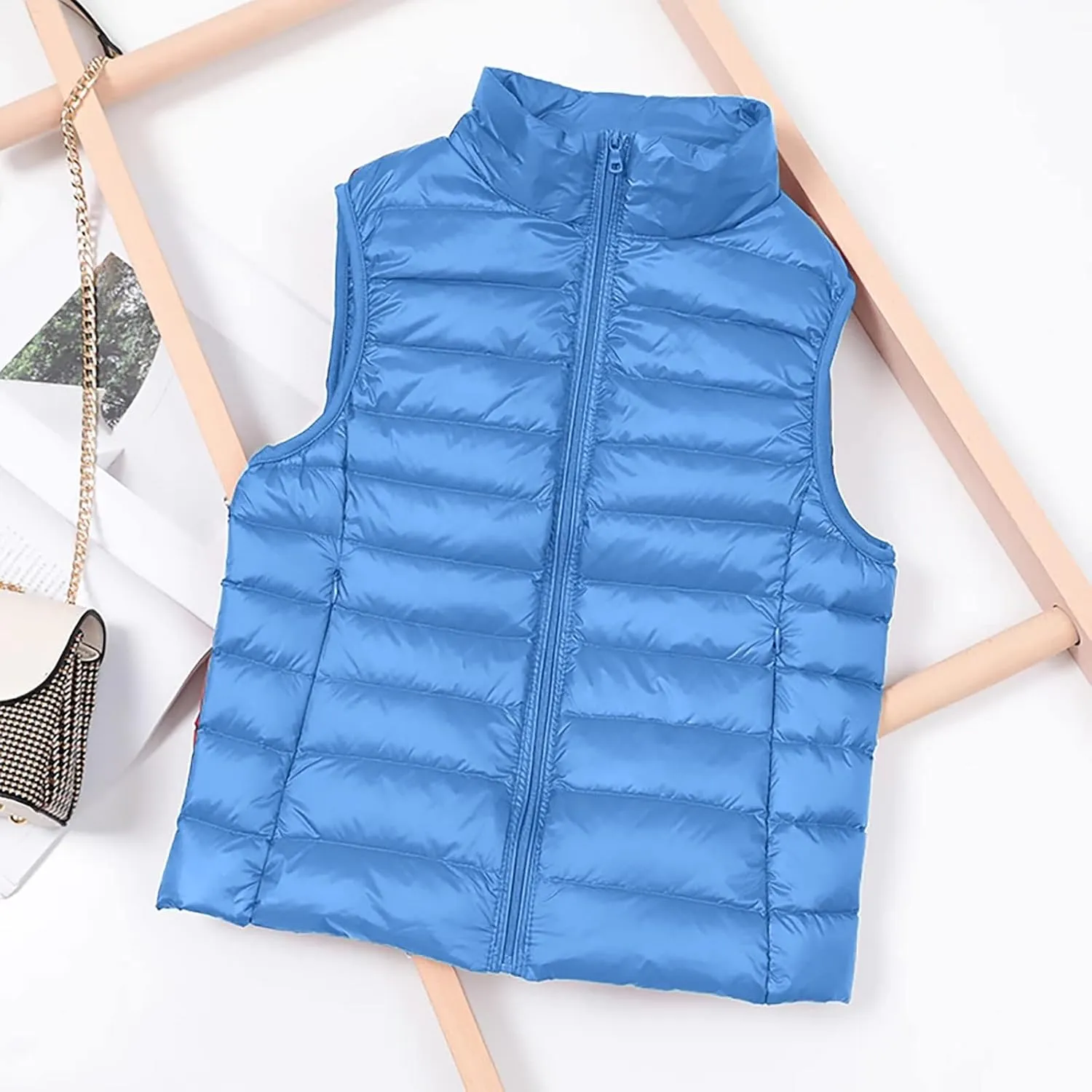 Womens Cropped Puffer Vest Lightweight Packable Quilted Gilet Casual Loose Sleeveless Zip Up Down Coat Outdoor Outwear
