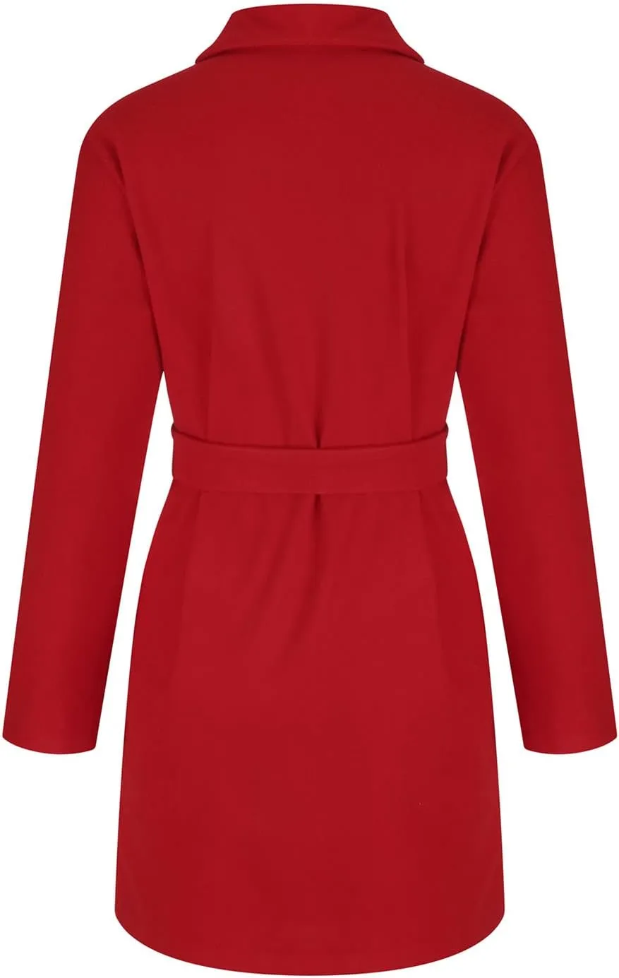 Women's Faux Wool Trench Coat Notch Lapel Winter Wool Blend Slim Fit Open Front Cardigan Belted Long Jackets 2022