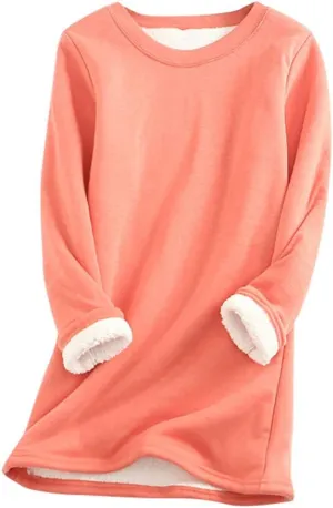 Women's Fleece Lined Crewneck Sweatshirt Long Sleeve Casual Warm 2024 Winter Fall Pullover Tops