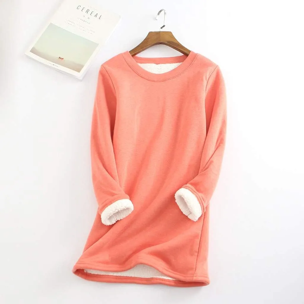 Women's Fleece Lined Crewneck Sweatshirt Long Sleeve Casual Warm 2024 Winter Fall Pullover Tops