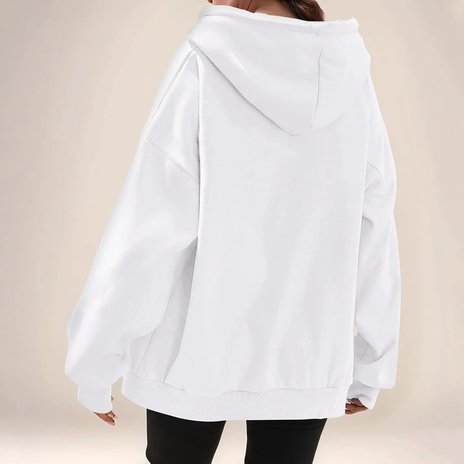Womens Fleece Zip Up Jacket Oversized Long Sleeve Zip Up Pullover Casual Comfy Drawstring Hoodies with Pockets