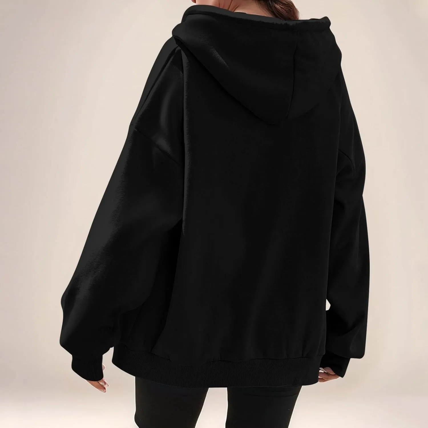Womens Fleece Zip Up Jacket Oversized Long Sleeve Zip Up Pullover Casual Comfy Drawstring Hoodies with Pockets