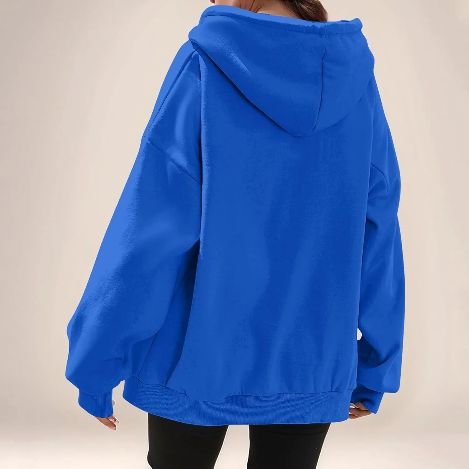Womens Fleece Zip Up Jacket Oversized Long Sleeve Zip Up Pullover Casual Comfy Drawstring Hoodies with Pockets