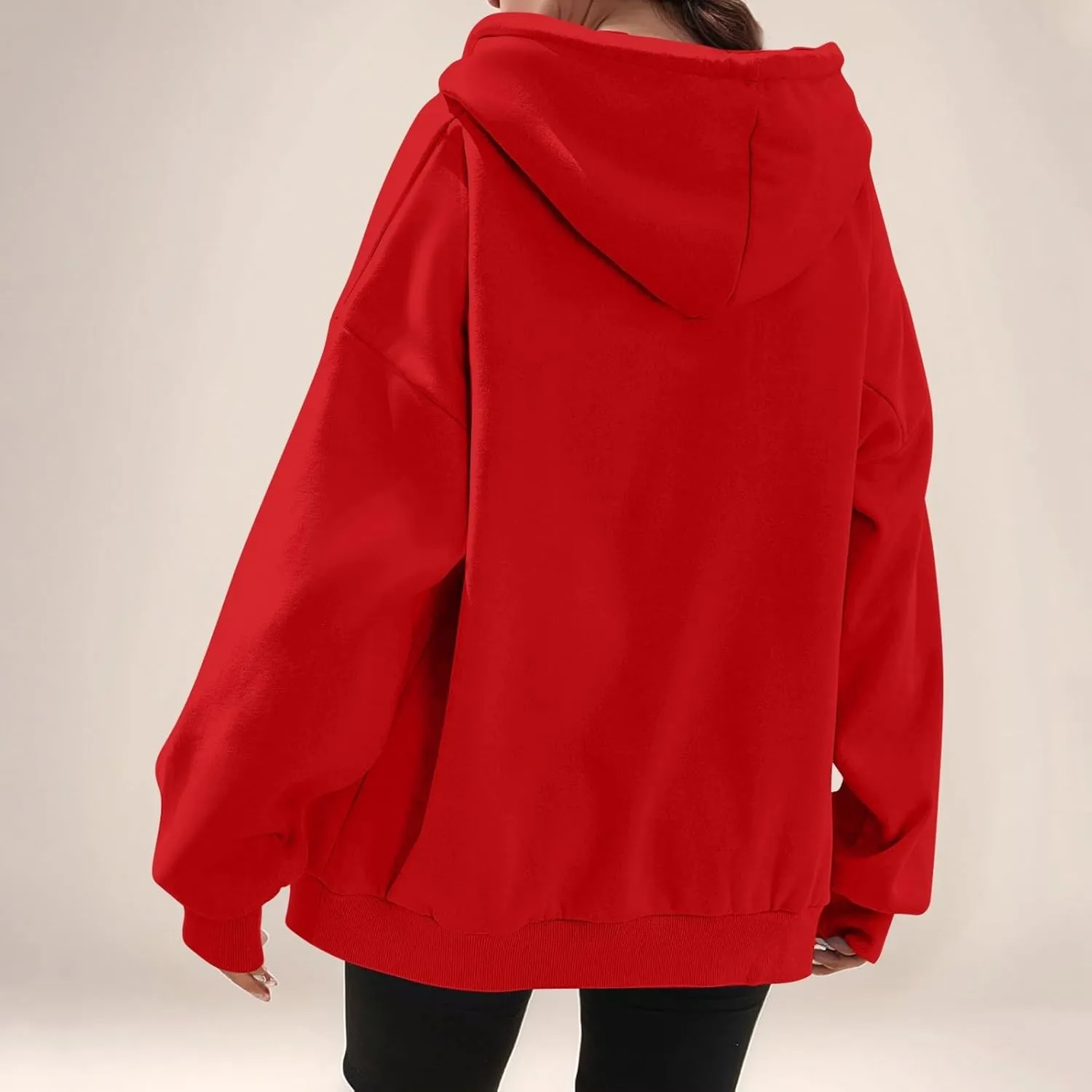 Womens Fleece Zip Up Jacket Oversized Long Sleeve Zip Up Pullover Casual Comfy Drawstring Hoodies with Pockets