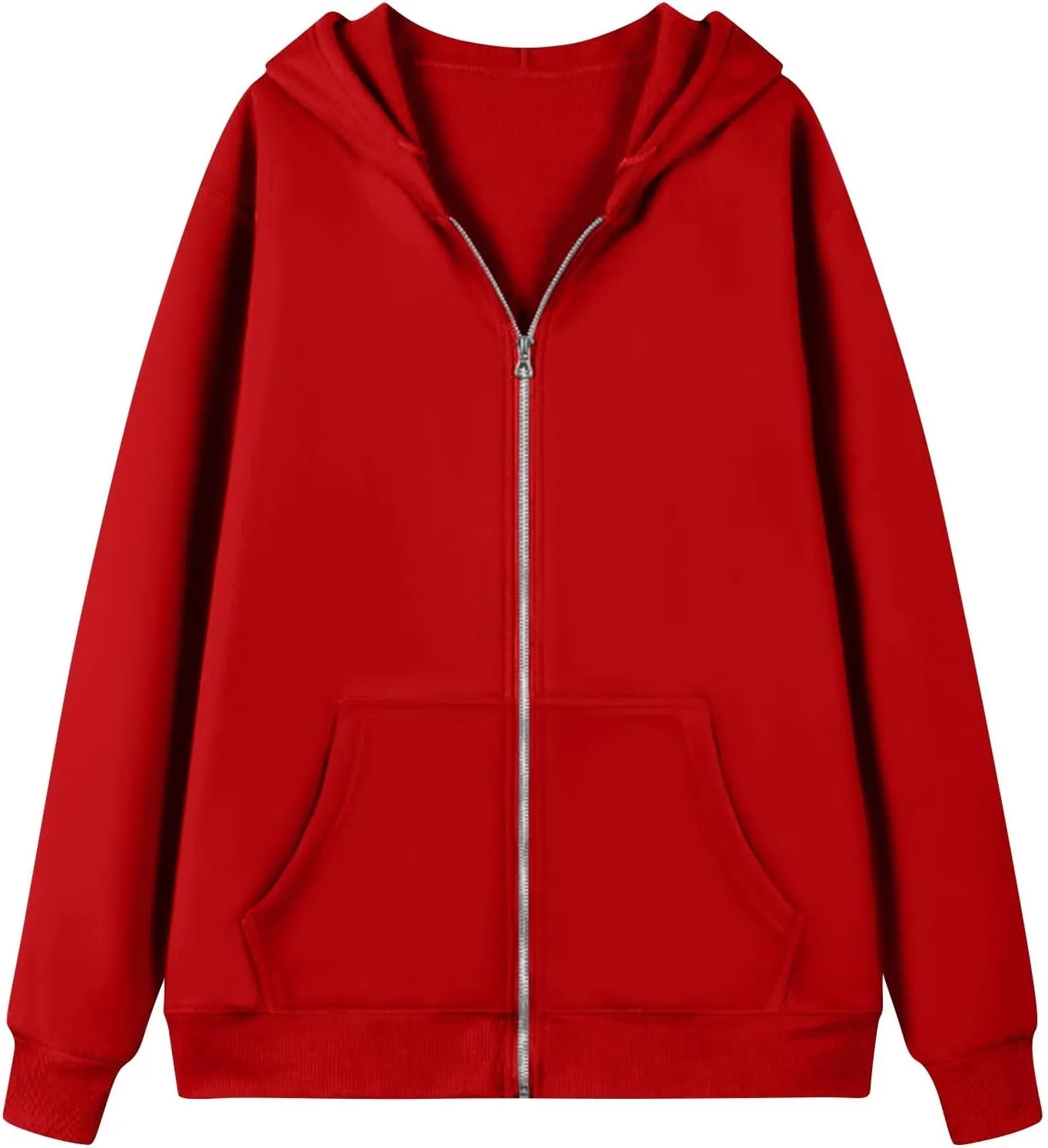 Womens Fleece Zip Up Jacket Oversized Long Sleeve Zip Up Pullover Casual Comfy Drawstring Hoodies with Pockets