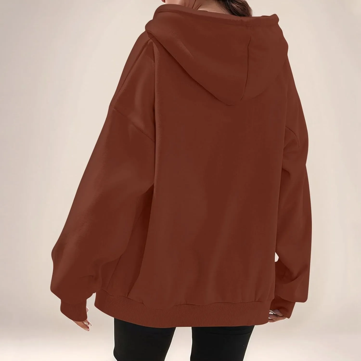 Womens Fleece Zip Up Jacket Oversized Long Sleeve Zip Up Pullover Casual Comfy Drawstring Hoodies with Pockets