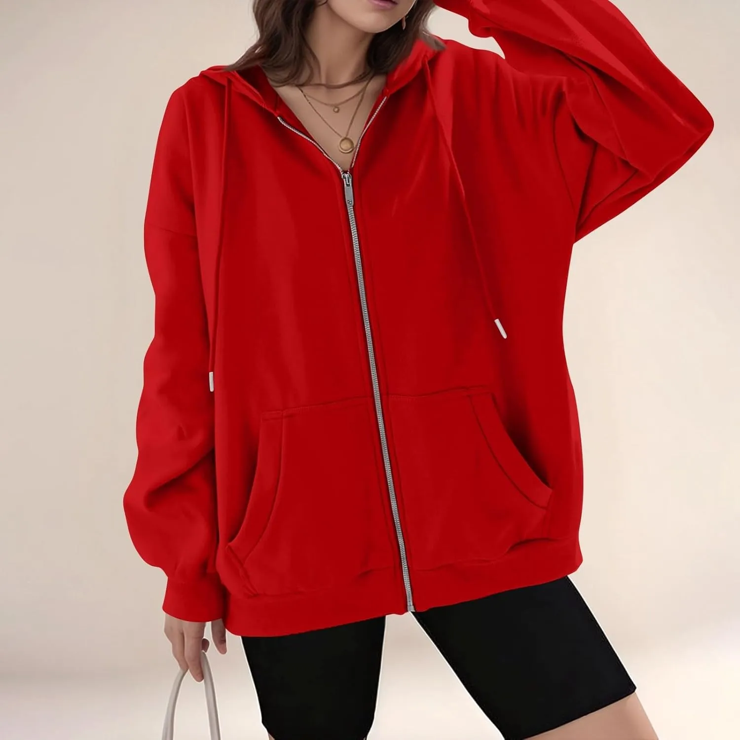 Womens Fleece Zip Up Jacket Oversized Long Sleeve Zip Up Pullover Casual Comfy Drawstring Hoodies with Pockets