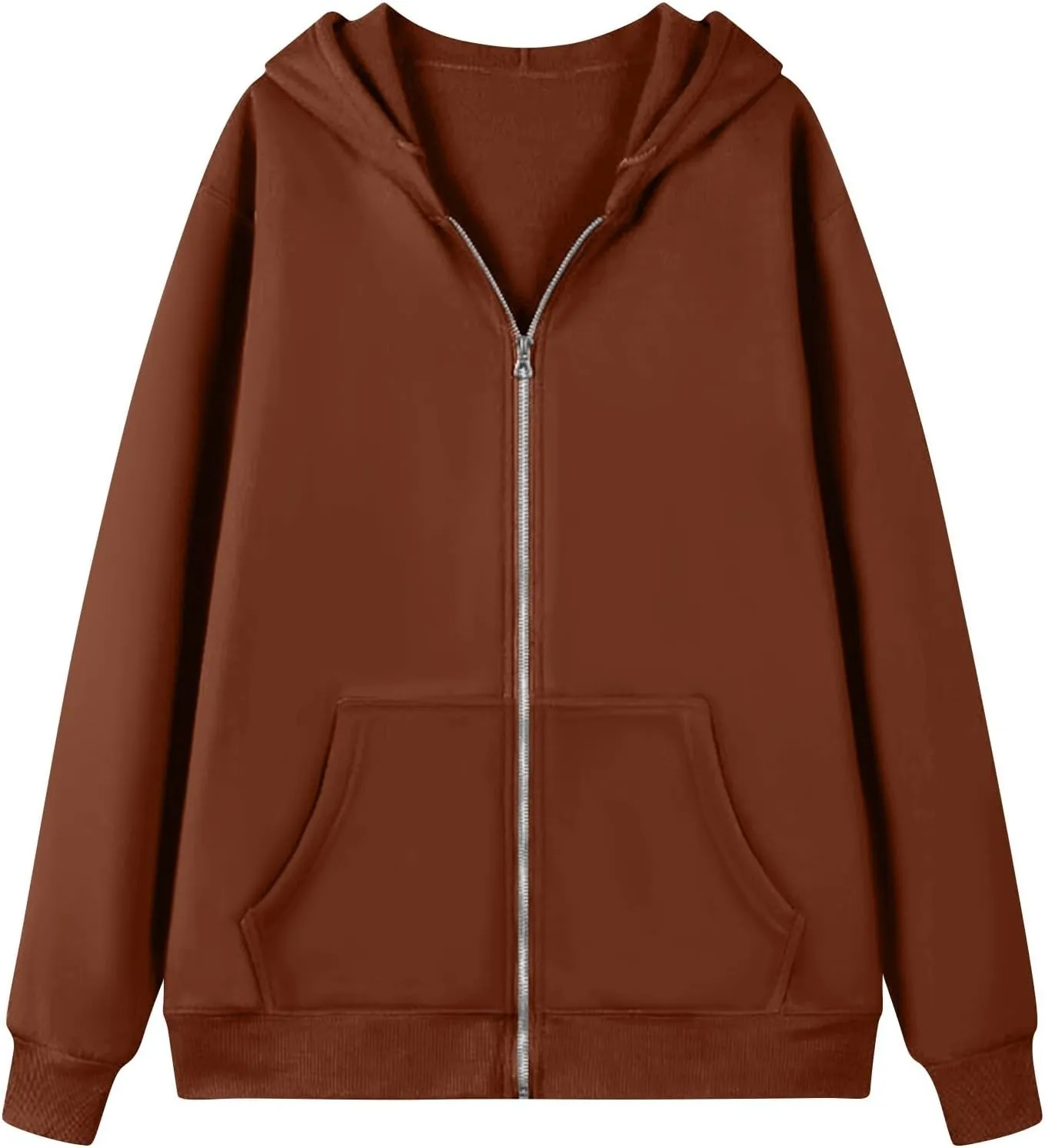 Womens Fleece Zip Up Jacket Oversized Long Sleeve Zip Up Pullover Casual Comfy Drawstring Hoodies with Pockets