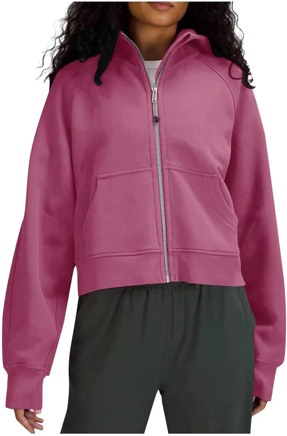 Womens Full-Zip Hoodie Fashion Oversized Solid Crewneck Fit Sweatshirts Long Sleeve Shirt Trendy Fall Outfits Tops