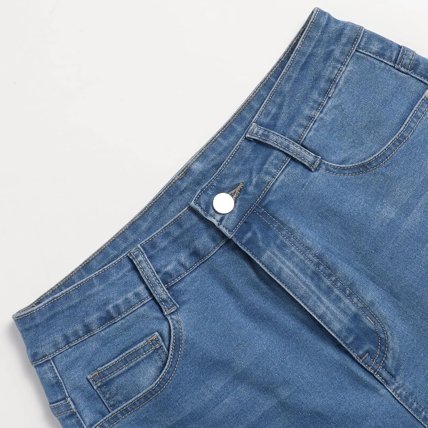 Women's High Waisted Wide Leg Jeans Stretch Denim Pants with Cuffed Hem