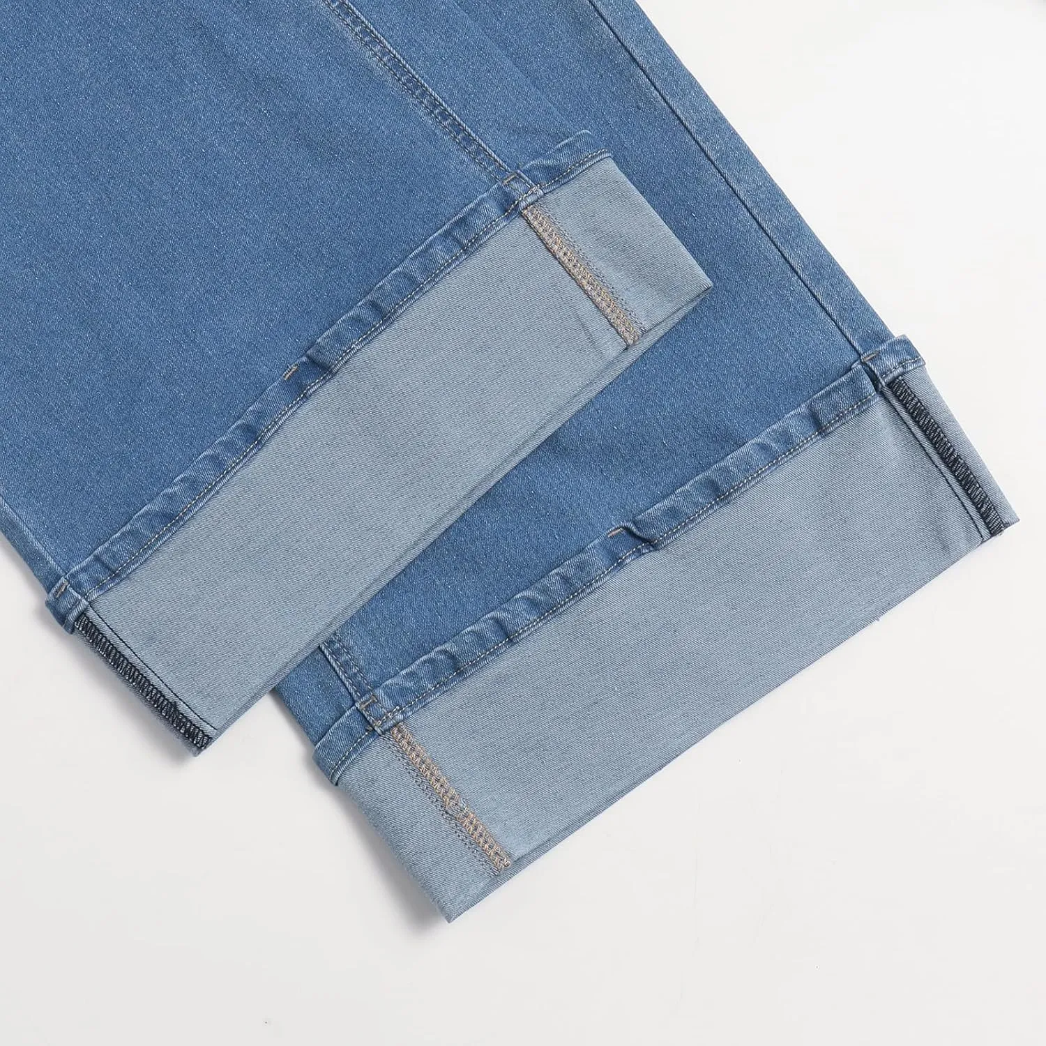 Women's High Waisted Wide Leg Jeans Stretch Denim Pants with Cuffed Hem