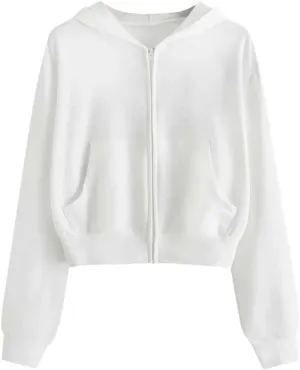 Women's Hooded Sweatshirts Solid Color Fall Fashion Long Sleeve Lightweight Zip Up Crop Hoodies for Women