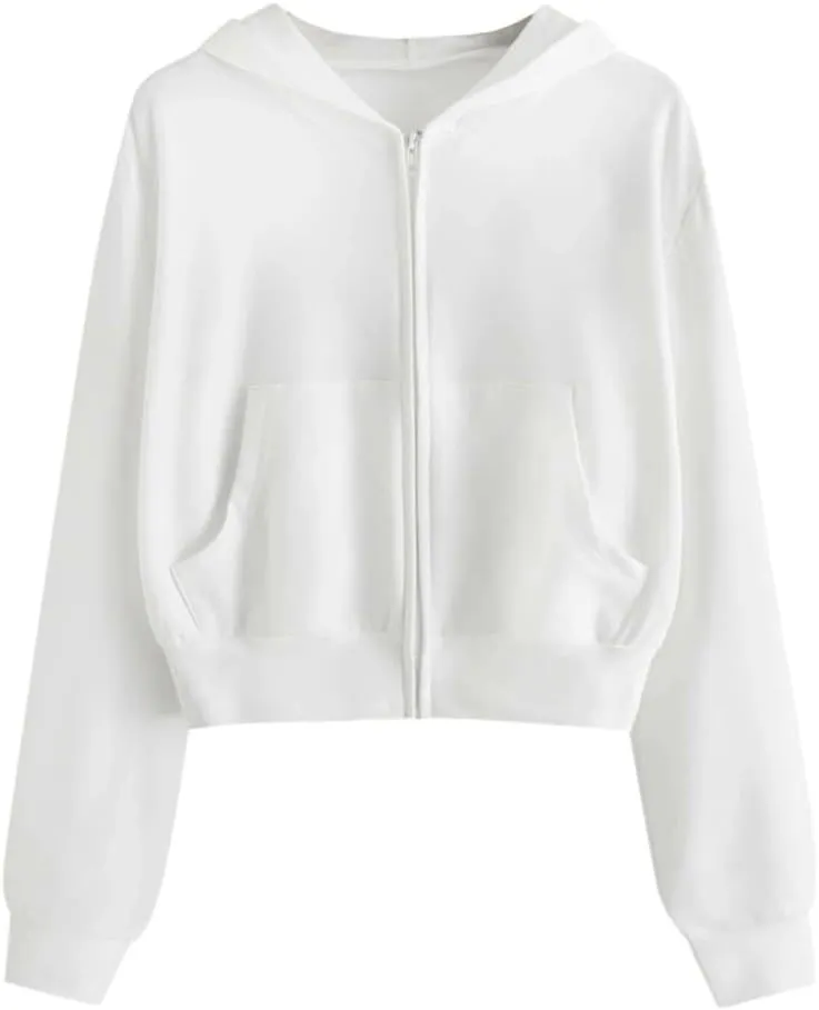 Women's Hooded Sweatshirts Solid Color Fall Fashion Long Sleeve Lightweight Zip Up Crop Hoodies for Women