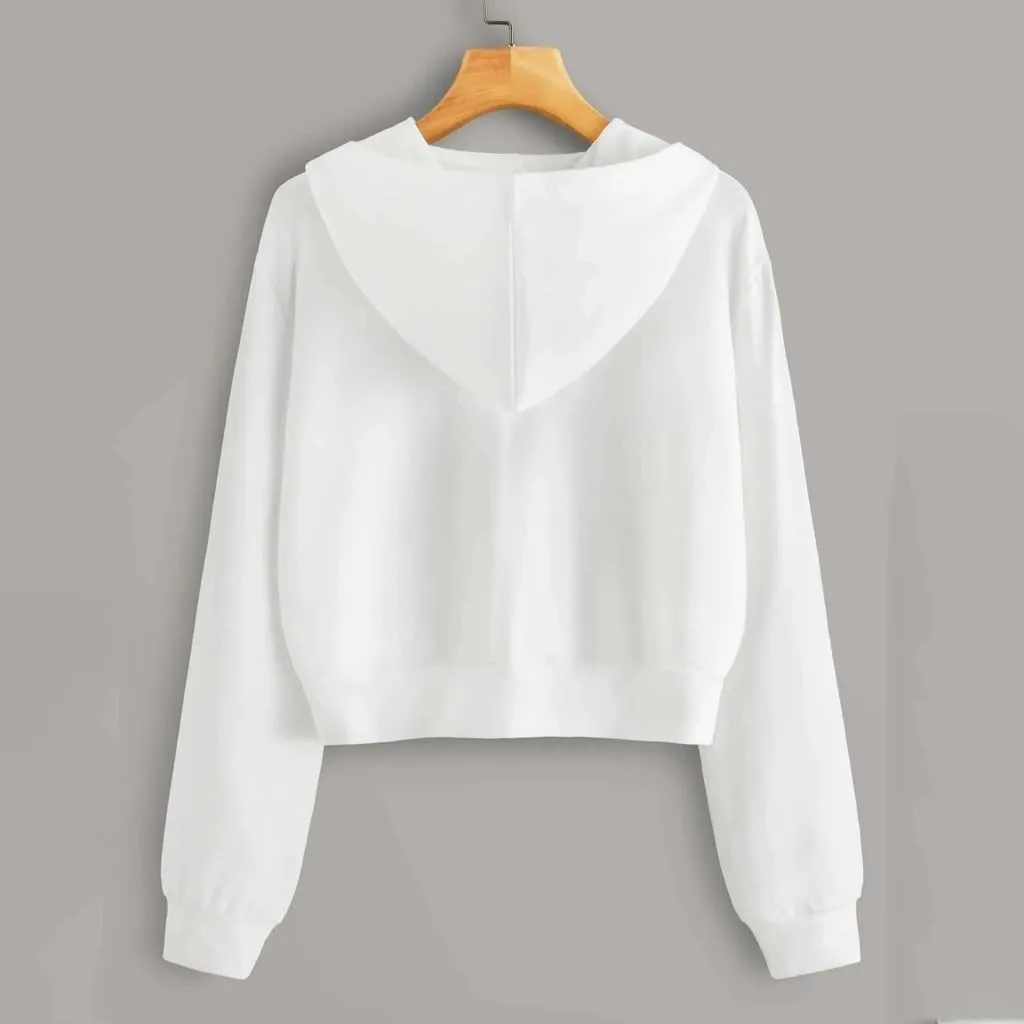 Women's Hooded Sweatshirts Solid Color Fall Fashion Long Sleeve Lightweight Zip Up Crop Hoodies for Women