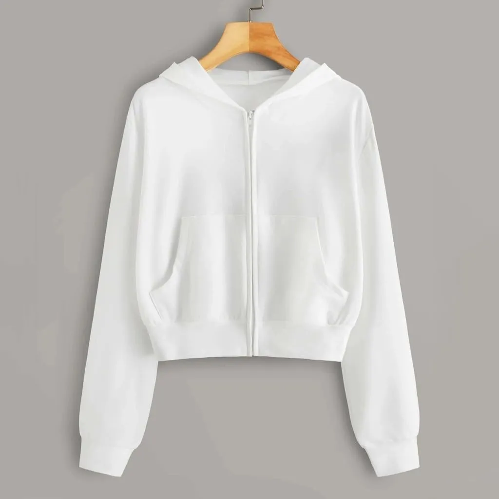 Women's Hooded Sweatshirts Solid Color Fall Fashion Long Sleeve Lightweight Zip Up Crop Hoodies for Women