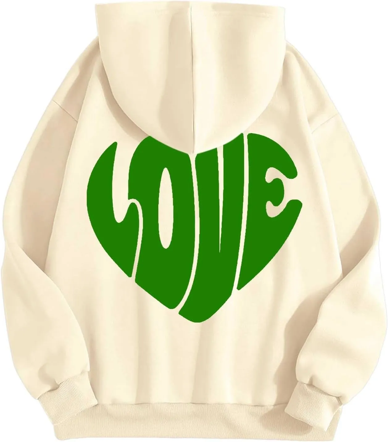 Women's Hoodies Heart Print Graphic Long Sleeve Oversized Sweatshirts Drawstring Pullover Top with Pockets
