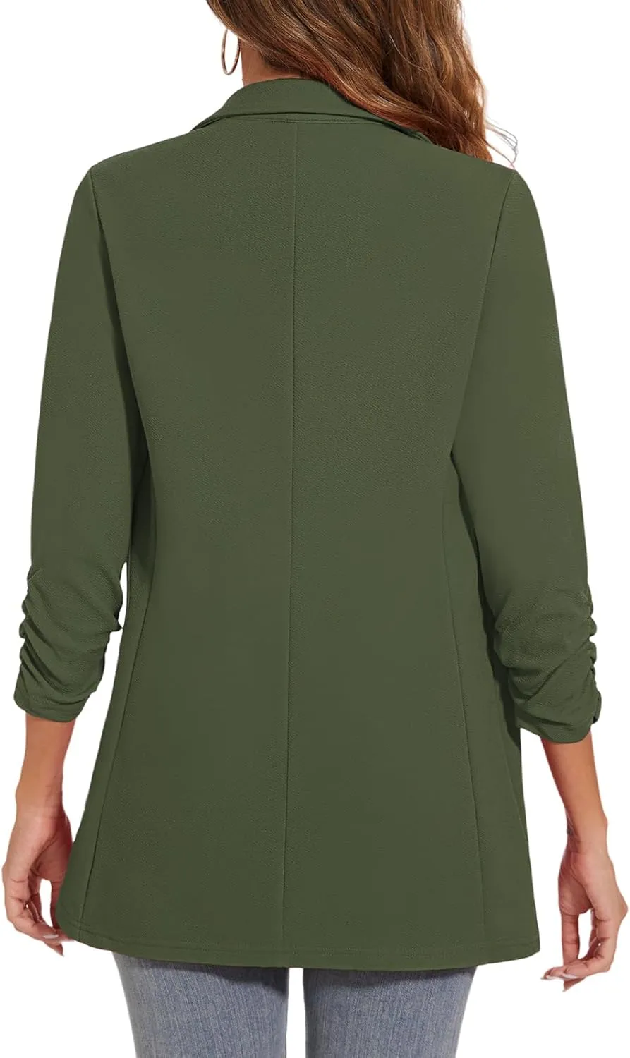 Women's Long Blazer Jackets Button Front Lapel Ruched 3/4 Sleeve Business Casual Office Work Lightweight Blazers