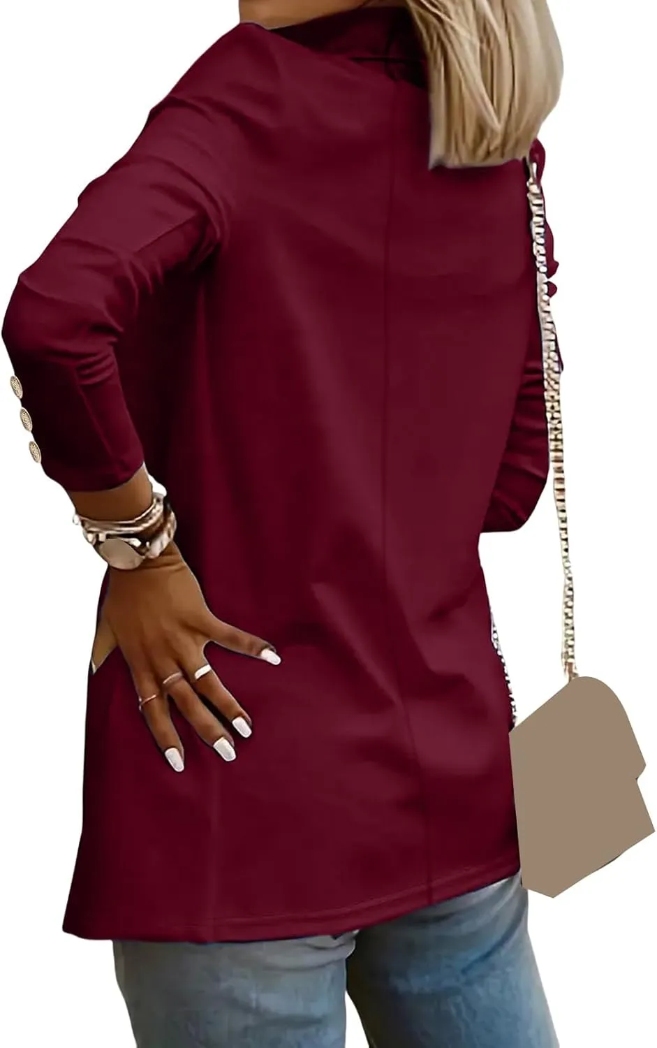 Womens Long Sleeve Blazers Dressy Lapel Open Front Blazer Casual Solid Color Lightweight Suit Jacket with Buttons