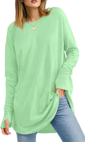 Women's Long Sleeve Shirts Oversized Tunic Tops Crew Neck Cotton T-Shirts for women