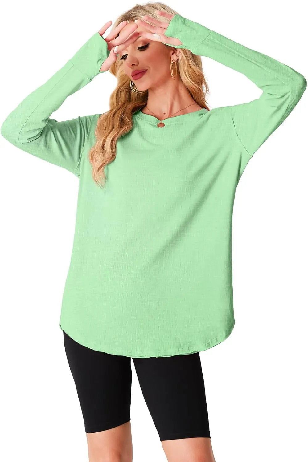 Women's Long Sleeve Shirts Oversized Tunic Tops Crew Neck Cotton T-Shirts for women