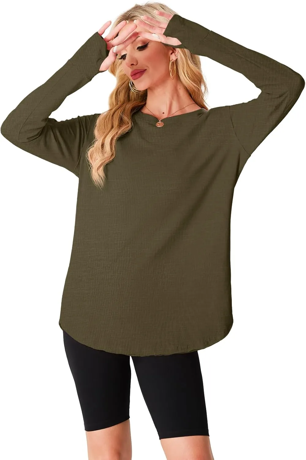 Women's Long Sleeve Shirts Oversized Tunic Tops Crew Neck Cotton T-Shirts for women