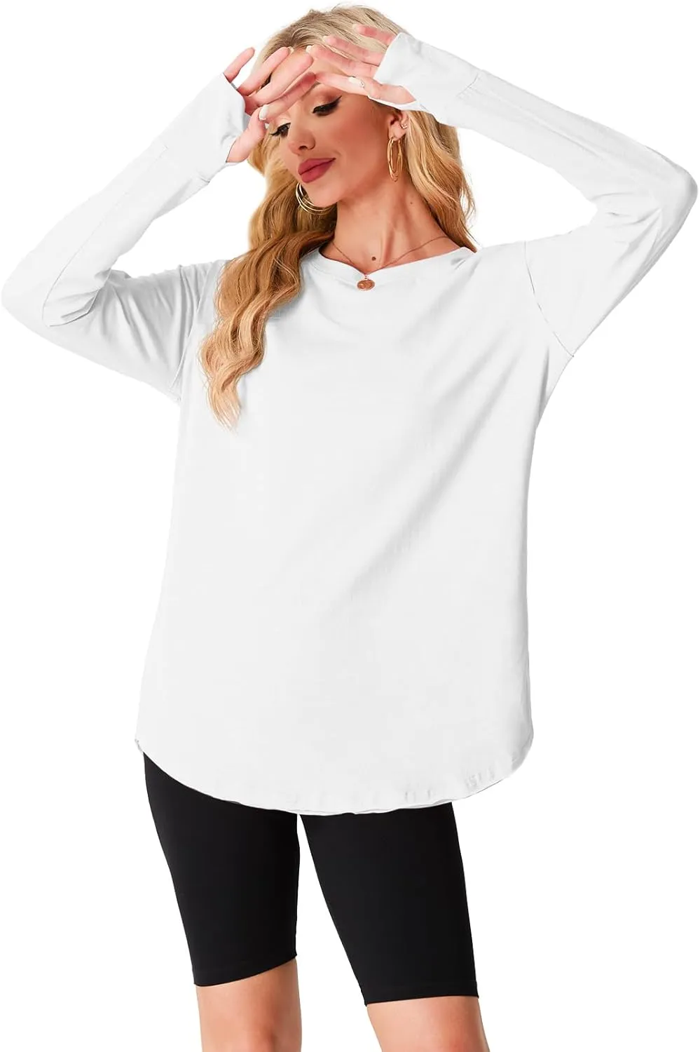 Women's Long Sleeve Shirts Oversized Tunic Tops Crew Neck Cotton T-Shirts for women