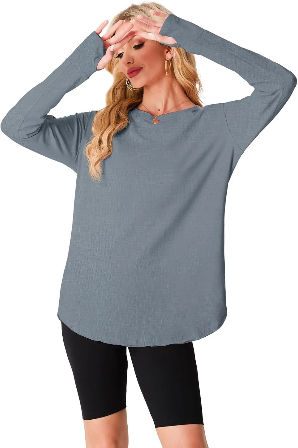 Women's Long Sleeve Shirts Oversized Tunic Tops Crew Neck Cotton T-Shirts for women