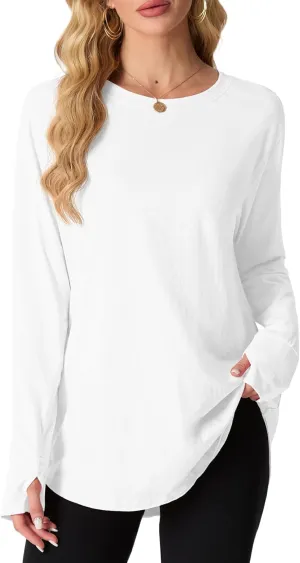 Women's Long Sleeve Shirts Oversized Tunic Tops Crew Neck Cotton T-Shirts for women