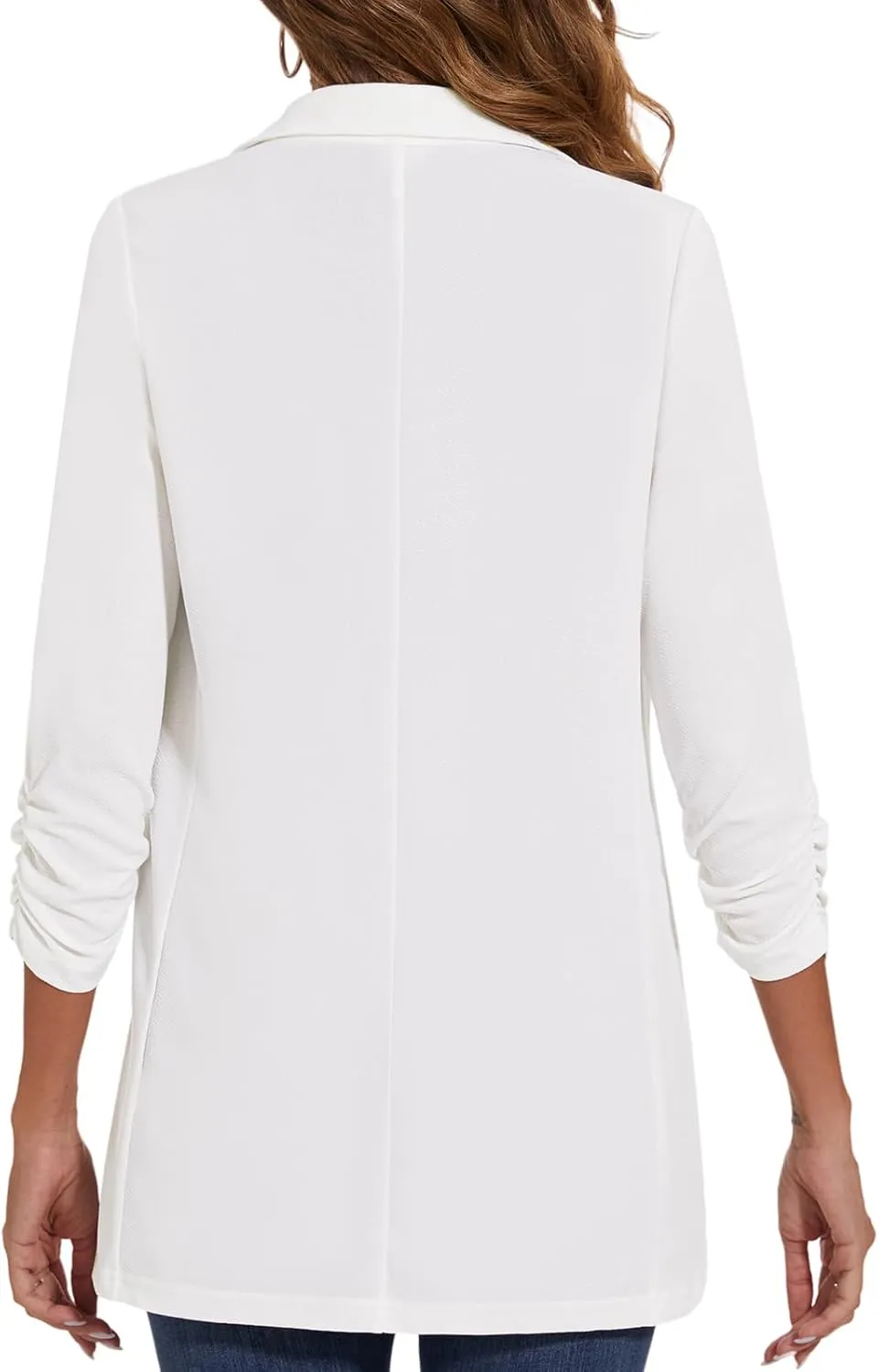 Women's Longline Blazer Button Open Front Lapel Collar 3/4 Sleeve Business Casual Office Work Lightweight Jacket