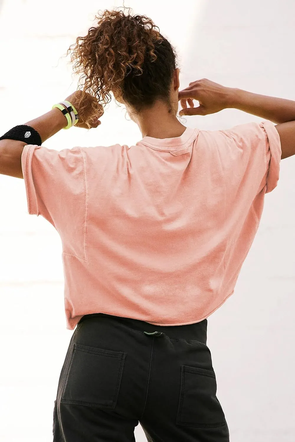 Women's Oversized Crop Tops Roll Hem Half Sleeve T-Shirts Drop Shoulder Casual Summer Tops