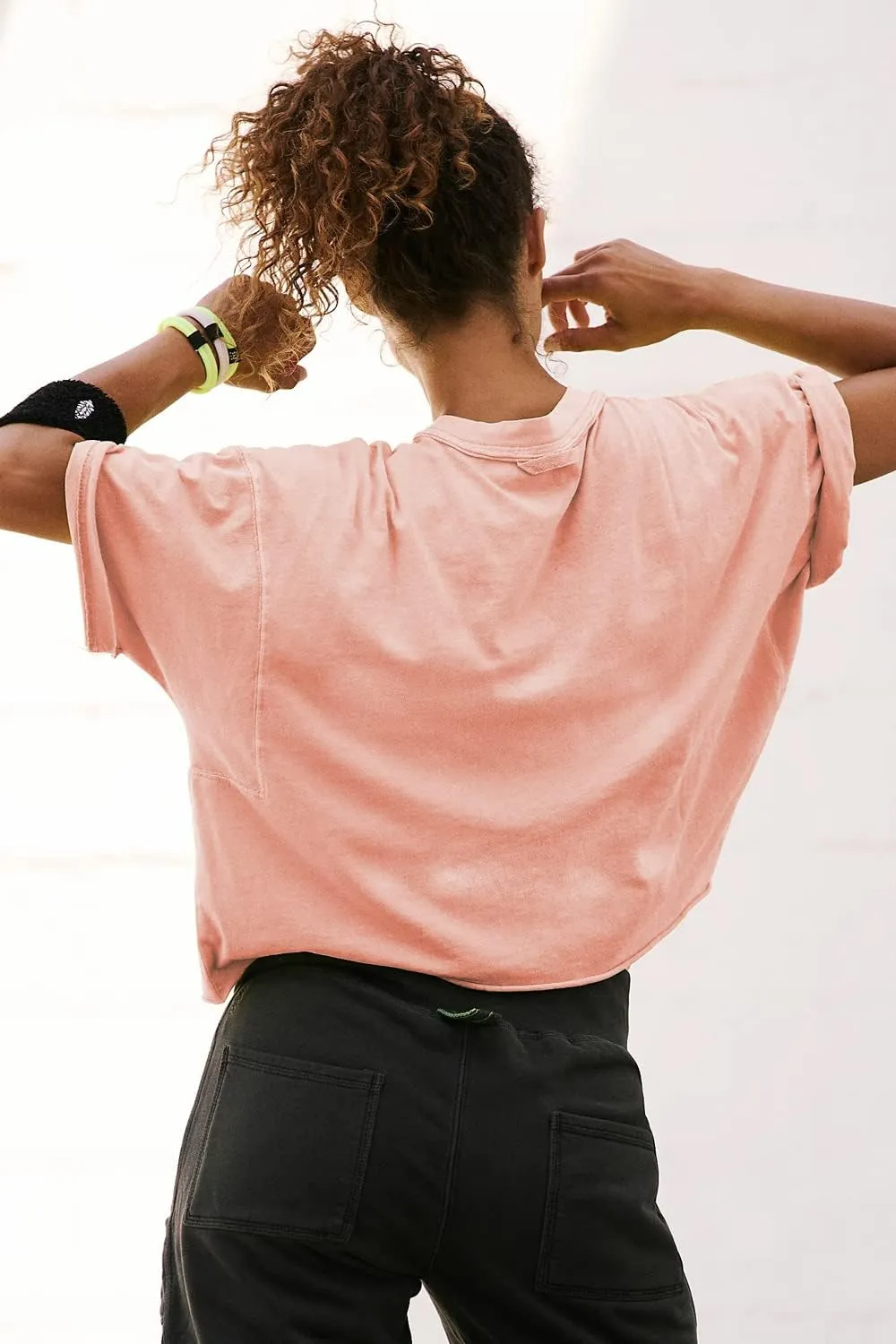 Women's Oversized Crop Tops Roll Hem Half Sleeve T-Shirts Drop Shoulder Casual Summer Tops