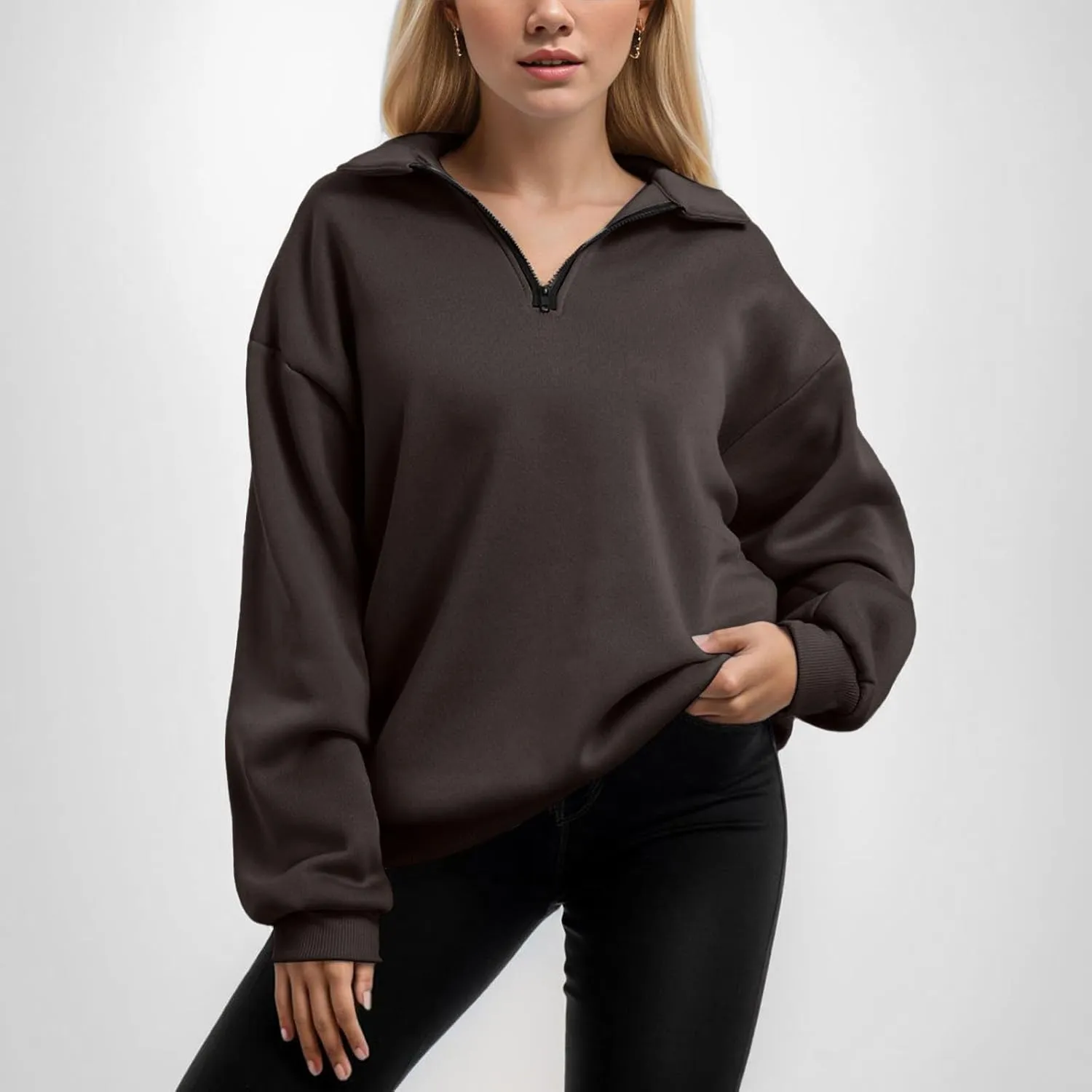 Womens Oversized Half Zip Pullover Casual Long Sleeve Sweatshirt Quarter Zip Trendy Teen Girls Fall Y2k Clothes