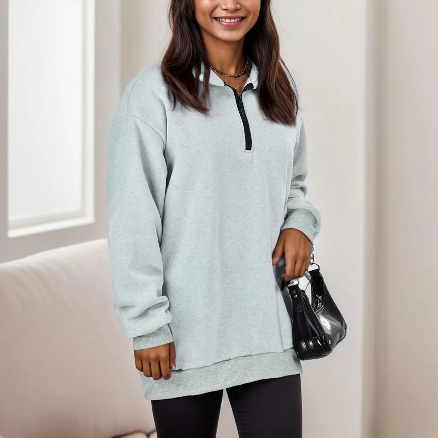 Womens Oversized Half Zip Pullover Casual Long Sleeve Sweatshirt Quarter Zip Trendy Teen Girls Fall Y2k Clothes