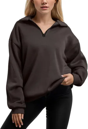 Womens Oversized Half Zip Pullover Casual Long Sleeve Sweatshirt Quarter Zip Trendy Teen Girls Fall Y2k Clothes