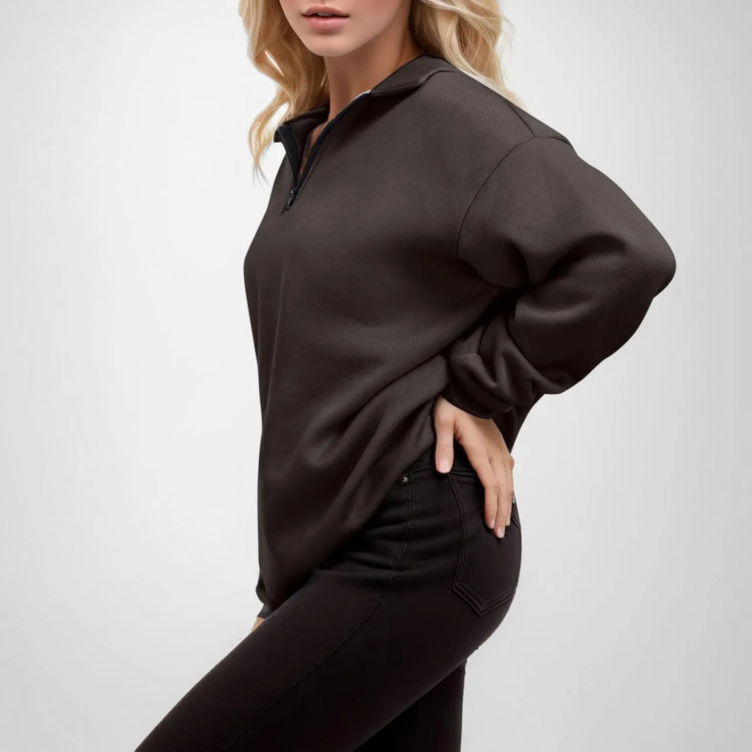 Womens Oversized Half Zip Pullover Casual Long Sleeve Sweatshirt Quarter Zip Trendy Teen Girls Fall Y2k Clothes