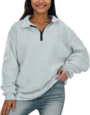 Womens Oversized Half Zip Pullover Casual Long Sleeve Sweatshirt Quarter Zip Trendy Teen Girls Fall Y2k Clothes