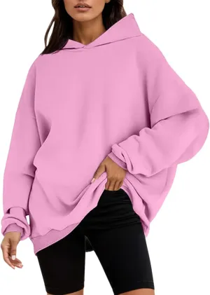 Womens Oversized Hoodies Fleece Solid Hooded Sweatshirts 2024 Trendy Outfits Fall Winter Clothes Pullover Sweater