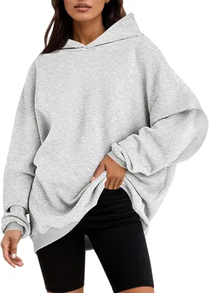 Womens Oversized Hoodies Fleece Solid Hooded Sweatshirts 2024 Trendy Outfits Fall Winter Clothes Pullover Sweater