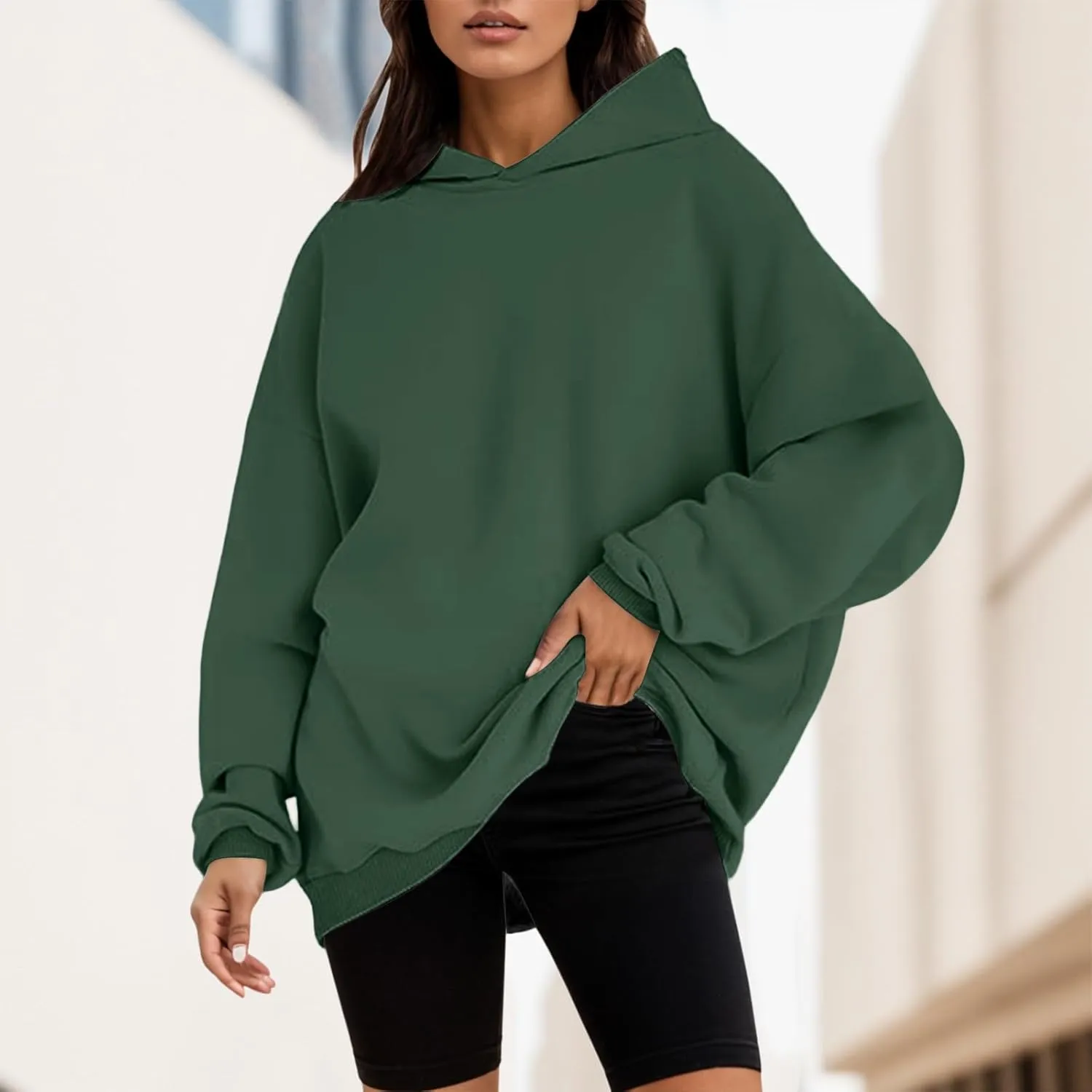 Womens Oversized Hoodies Fleece Solid Hooded Sweatshirts 2024 Trendy Outfits Fall Winter Clothes Pullover Sweater
