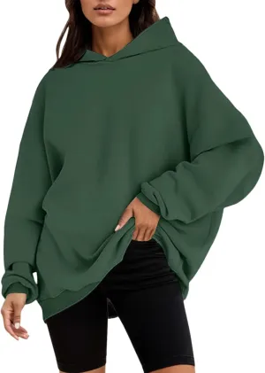 Womens Oversized Hoodies Fleece Solid Hooded Sweatshirts 2024 Trendy Outfits Fall Winter Clothes Pullover Sweater