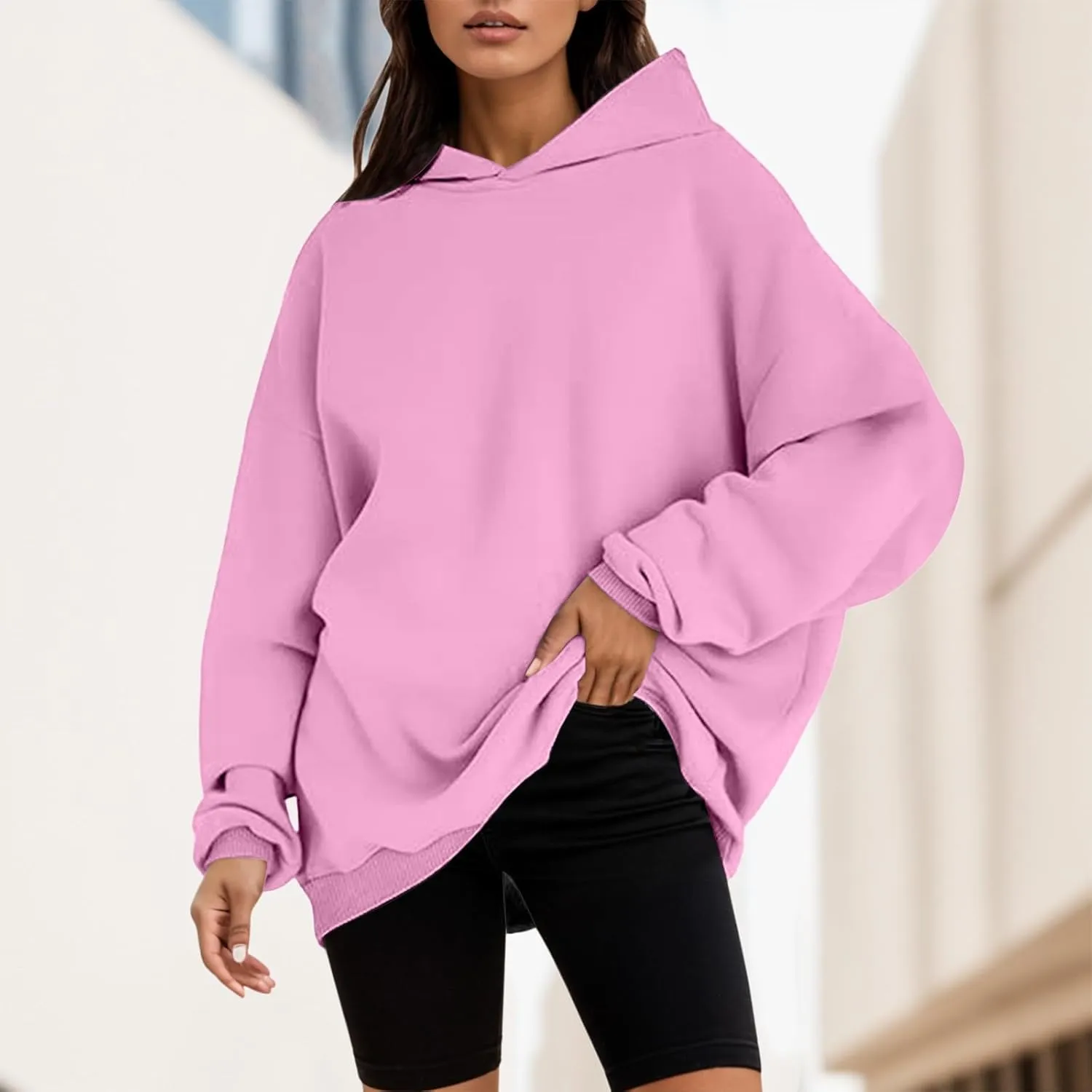 Womens Oversized Hoodies Fleece Solid Hooded Sweatshirts 2024 Trendy Outfits Fall Winter Clothes Pullover Sweater