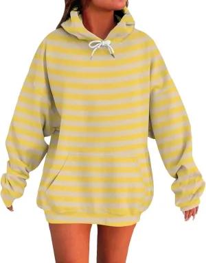 Womens Oversized Hoodies Striped Plus Size Sweatshirts Long Sleeve Sweaters Pullover 2024 Fall Clothes with Pocket
